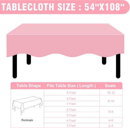 Pink Plastic Table Cloths by [Brand Name] - 20 Pack Disposable Table Covers for Rectangular Tables | 54 x 108 Inches