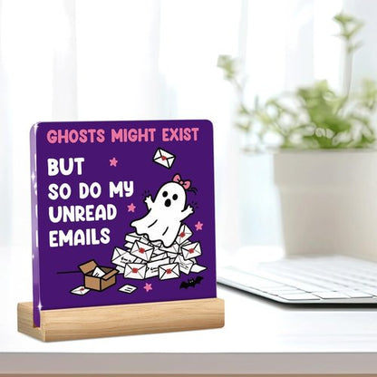 Funny Halloween Office Decor - Cute Ghost Acrylic Sign for Desk | 4x4 Inches - Perfect Work Gift