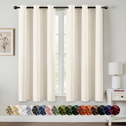 MIULEE Beige White Blackout Curtains for Bedroom Living Room 45 Inches Long 2 Panels, Thermal Insulated Room Darkening Drapes Solid Grommet Noise Reduction Light Blocking Window Treatments 40x45 Inch