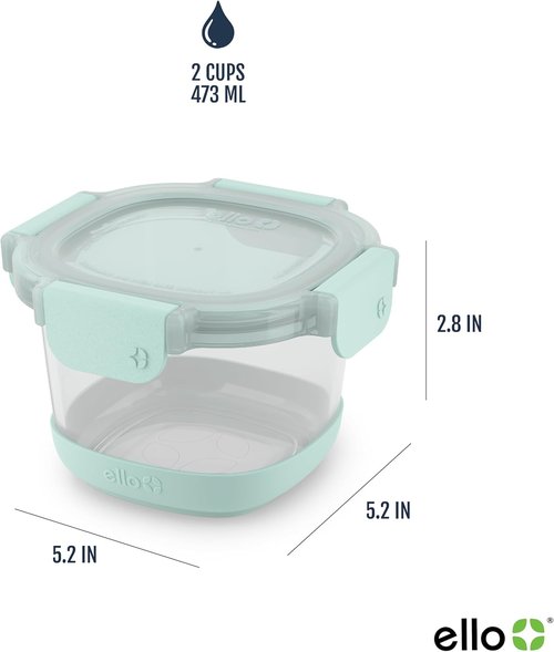 Ello Duraglass Refresh 4-Pack | 2-Cup Reusable Glass Containers with Leak-Proof Lids & Silicone Sleeves | BPA-Free & Dishwasher Safe
