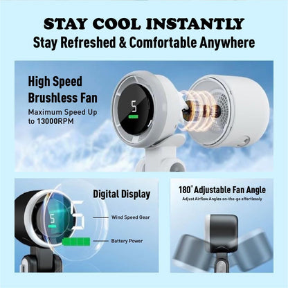 Skiennix Portable Handheld Turbo Fan - 3-in-1 Battery Operated with 5 Speeds & 20H Runtime | Black