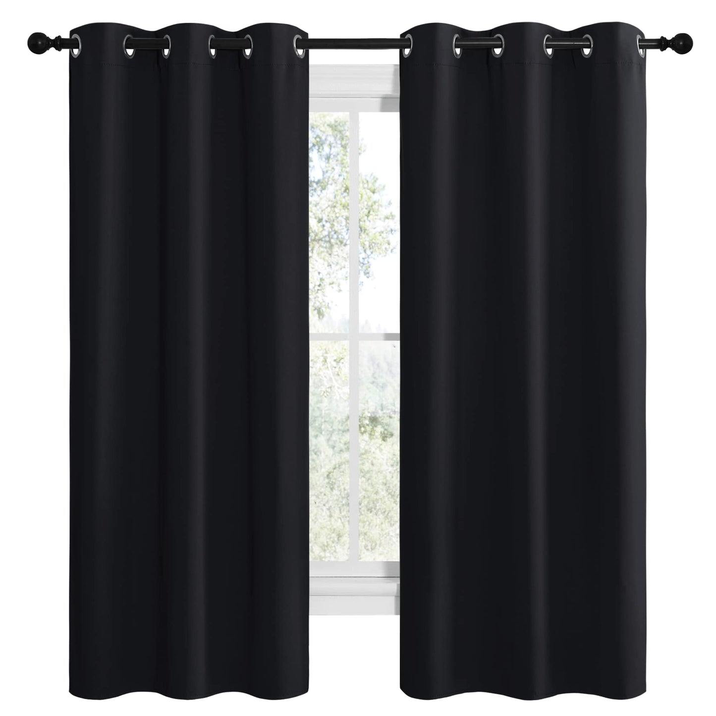 NICETOWN Bathroom Blackout Thermal Curtains and Drapes, Black Solid Thermal Insulated Grommet Blackout Drapery Panels for Window (2 Panels, 42 inches Wide by 68 inches Long, Black)