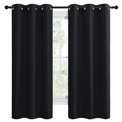 NICETOWN Bathroom Blackout Thermal Curtains and Drapes, Black Solid Thermal Insulated Grommet Blackout Drapery Panels for Window (2 Panels, 42 inches Wide by 68 inches Long, Black)