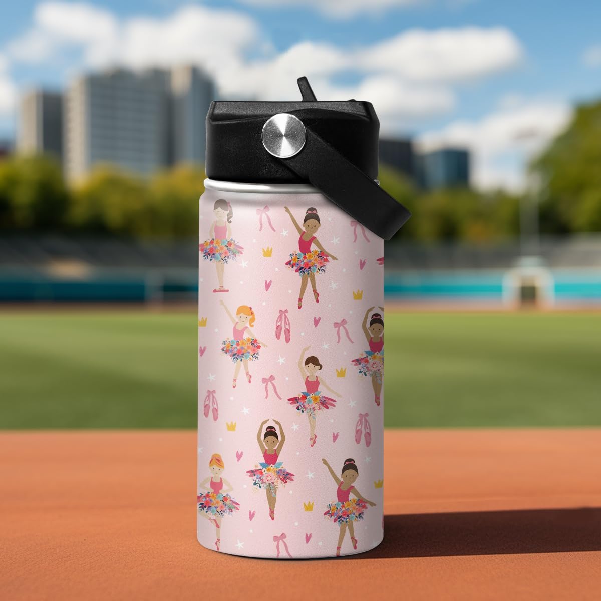 Skiennix Kids Water Bottle - 12oz Insulated Stainless Steel Tumbler with Straw | Ballet Design for School