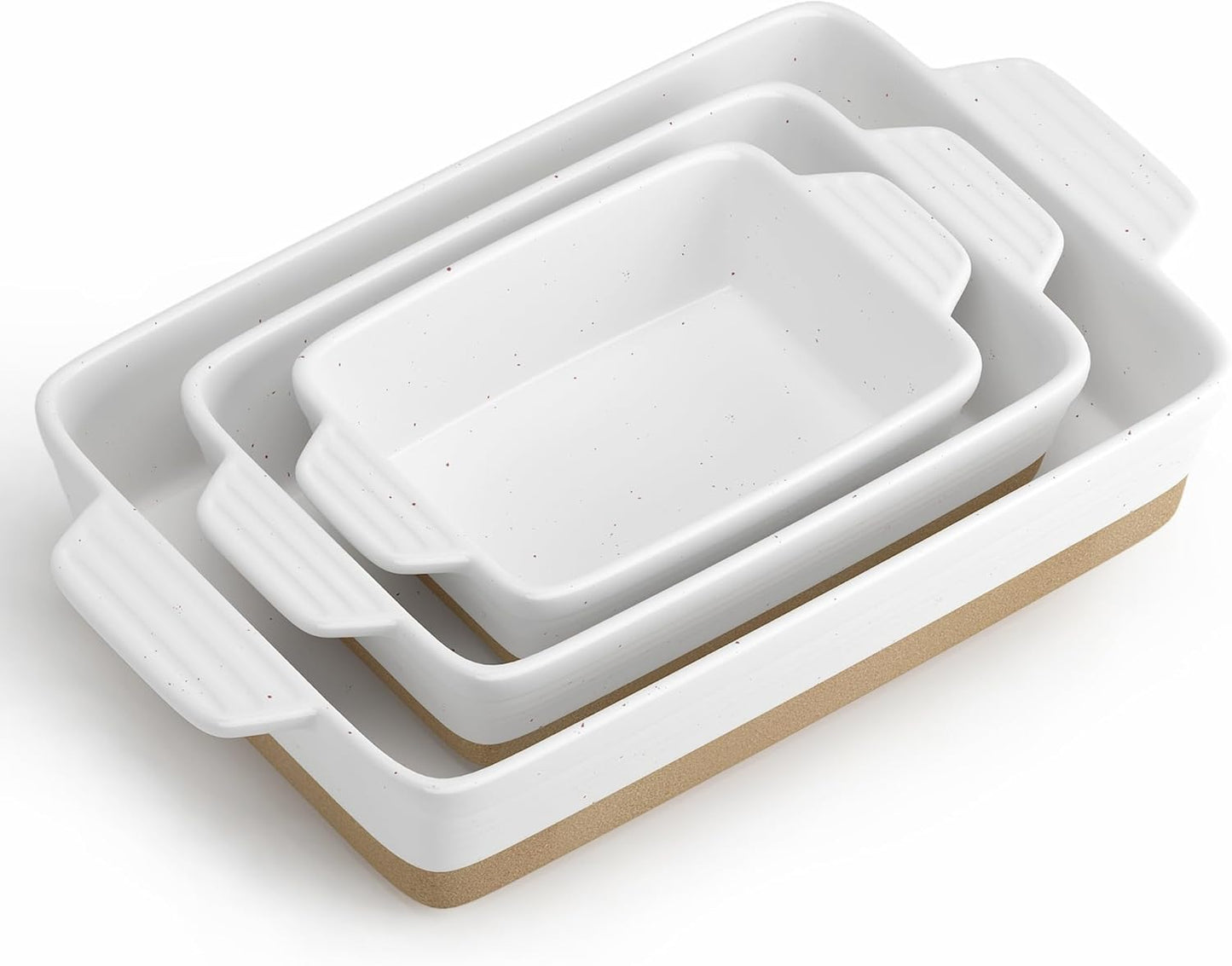 Regine Switzerland Ceramic Baking Dish - Extra Deep Casserole Set of 3 | Easy to Clean, 14.7 x 8.7 x 3 Inches, White