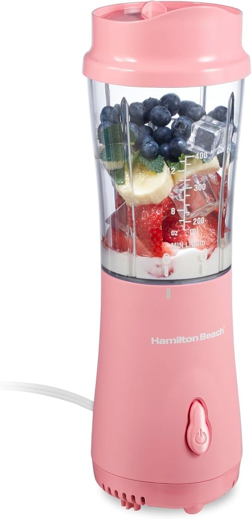Hamilton Beach Portable Blender - 14 Oz BPA-Free Travel Cup & Lid | Durable Stainless Steel Blades, Coral