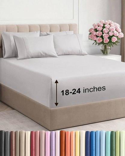 Extra Deep Cal King Sheet Set - 6 Piece Breathable and Cooling Sheets - Hotel Luxury Bedding for Women, Men, Kids & Teens - Easy Secure Fit - Soft and Wrinkle Free - Extra Deep Pockets - French Grey