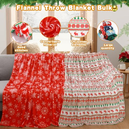 12 Pack Christmas Throw Blankets with Gift Tags - 50 x 60 Inch Holiday Fleece & Flannel