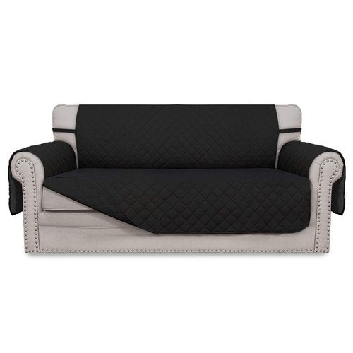 Easy-Going Sofa Slipcover Reversible Loveseat Sofa Cover Couch Cover for 2 Cushion Couch Furniture Protector with Elastic Straps for Pets Kids Dog Cat (Oversized Loveseat, Black/Black)