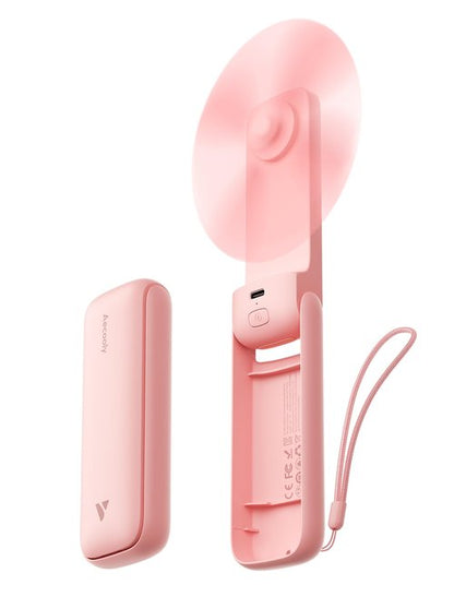 Aecooly Slim Handheld Fan, Mini Thin Portable Fan, Small Rechargeable Pocket [24H Max Cooling Time], Battery Powered Foldable Personal for Travel, Summer, Gifts for Women, Girls -Pink