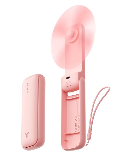Aecooly Slim Handheld Fan, Mini Thin Portable Fan, Small Rechargeable Pocket [24H Max Cooling Time], Battery Powered Foldable Personal for Travel, Summer, Gifts for Women, Girls -Pink