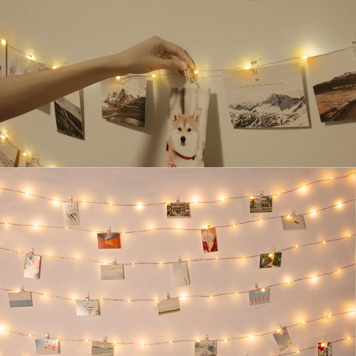 Photo Clip String Lights - 32.8Ft 100 LED Fairy Lights with 50 Clear Clips for Dorm & Wedding Décor