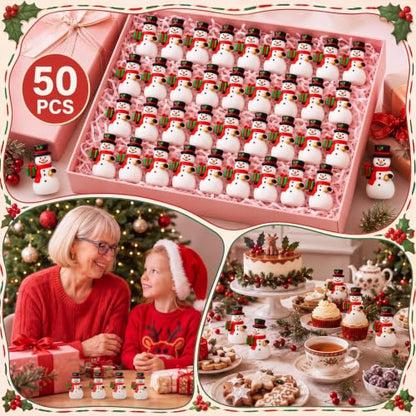 Mini Snowman Figurines Set - Christmas Holiday Winter Decorations Bulk 50 Pieces