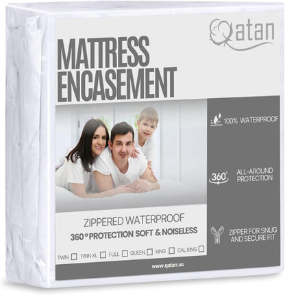 Zippered Mattress Encasement | Queen Mattress Protector - 6-Sided Waterproof Cover - Soft & Noiseless