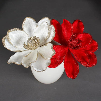 Glitter Poinsettia Artificial Flower 6.3 Inch 10 Pcs Christmas Tree Wreath Ornaments - White (Variation: White a+10)