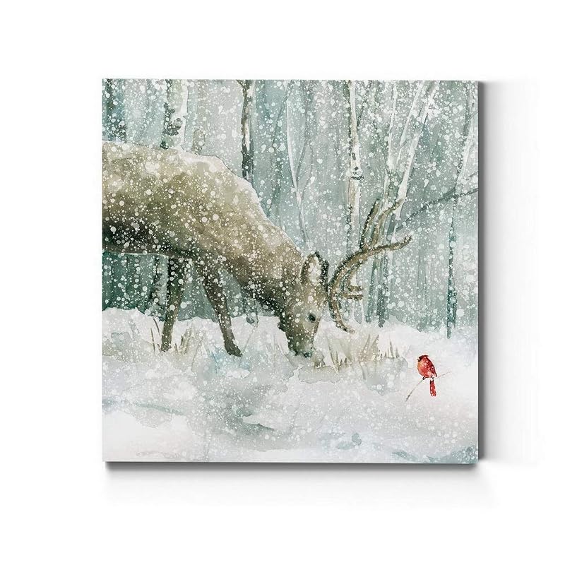 Variation of THIS listing: Reindeer and Cardinal Wall Art 24" x 24" Ready to Hang - Giclée Canvas