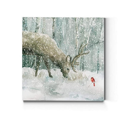 Variation of THIS listing: Reindeer and Cardinal Wall Art 24" x 24" Ready to Hang - Giclée Canvas