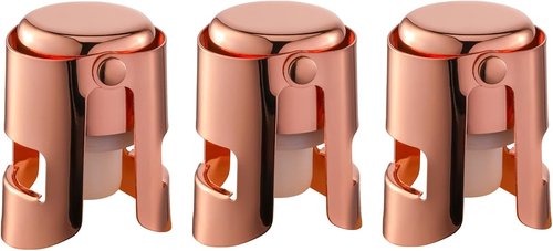 Champagne Stoppers with Stainless Steel Champagne Saver with Food Grade Silicone Leak proof Keep Fresh Suitable for Champagne, Cava, Prosecco and Sparkling (Rosegold, 3 Pack)