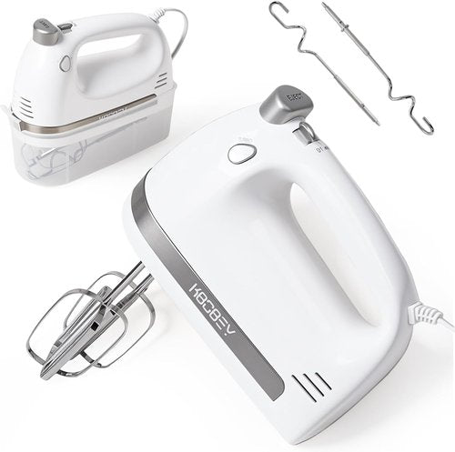 450W Electric Hand Mixer by [Brand Name] - 5-Speed Handheld Mixer with Turbo Function & Storage Case | Includes 2 Beaters & 2 Dough Hooks (White)
