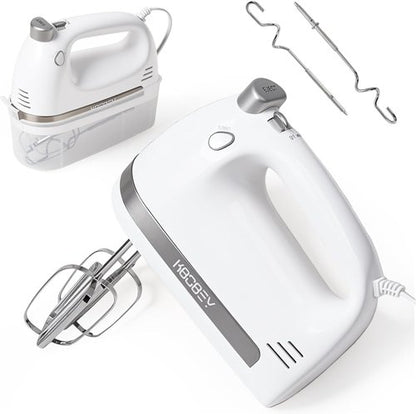 450W Electric Hand Mixer by [Brand Name] - 5-Speed Handheld Mixer with Turbo Function & Storage Case | Includes 2 Beaters & 2 Dough Hooks (White)