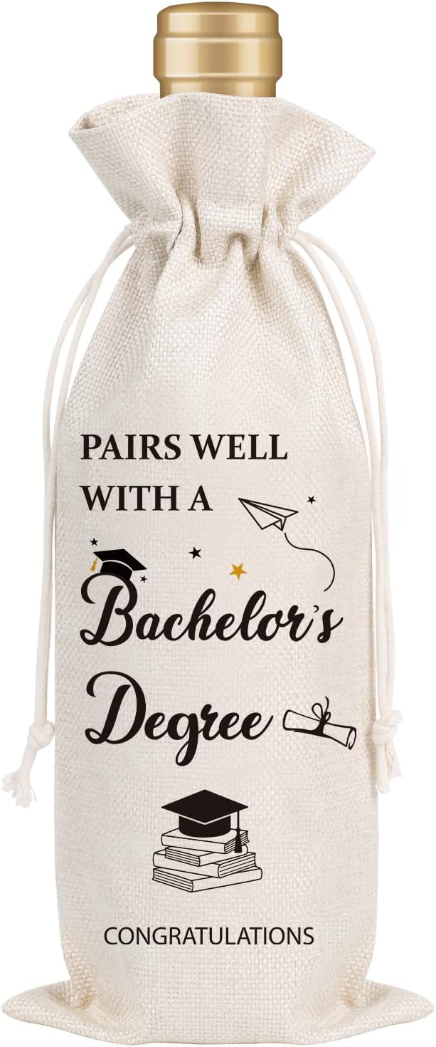 Wxiben Graduation Gifts Wine Bag - Bachelors Degree Gifts for Women Man Pairs Well With A Master's Degree Wine Bottle Bag Graduation Party Decoration Graduate Gift for Her Him College Friends