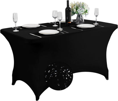 SuperO Waterproof Spandex Table Cover - Fitted Stretch Tablecloth for 4FT Tables | Black, Ideal for Parties & Events