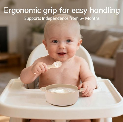Eascrozn Baby Spoons - Self-Feeding Utensils for 6+ Months | BPA-Free Silicone, 6-Pack Set