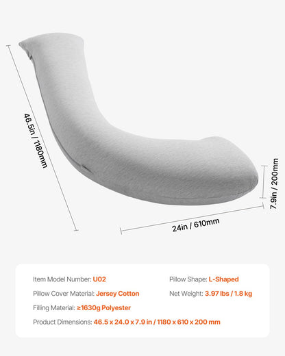 VEVOR L-Shaped Pregnancy Pillow - Soft & Breathable Maternity Body Support | Washable Jersey Cover, Light Gray