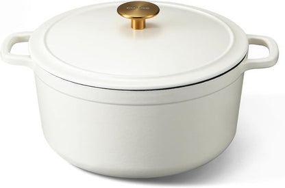CAROTE 5QT Enameled Cast Iron Dutch Oven - Heavy-Duty Pot for Sourdough Baking & Stews | Cream White, Oven Safe to 500°F