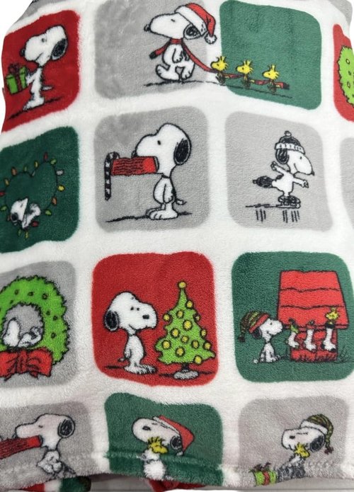 Berkshire Blanket & Home Co Peanuts Gang Christmas Velvet Soft Plush Throw Blanket (Christmas Blocks, Throw 60x70)