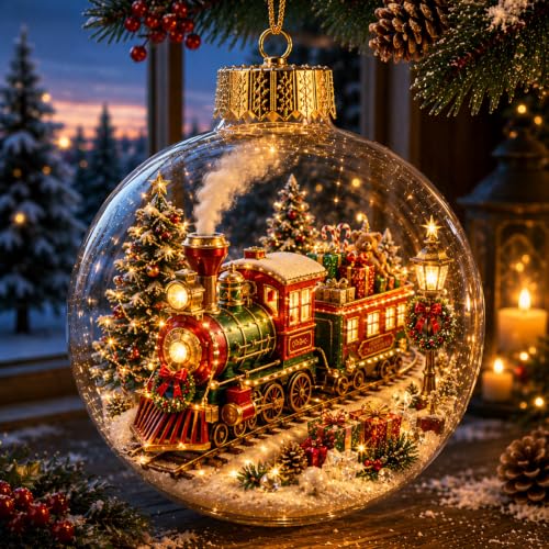 Light-Up Christmas Scene Ornament - Train Holiday Keepsake & Gift