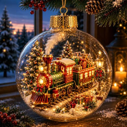 Light-Up Christmas Scene Ornament - Train Holiday Keepsake & Gift