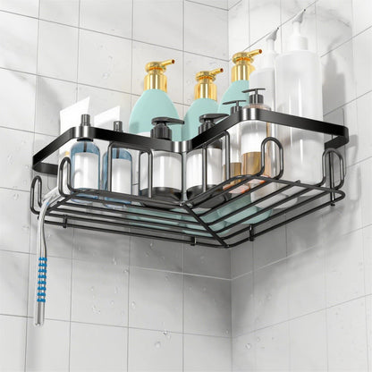 Moforoco Corner Shower Caddy - Self-Adhesive Black Organizer Shelf for Bathroom Storage | RV Essentials