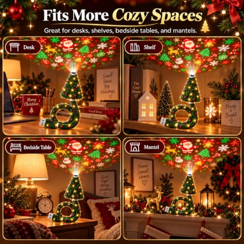 Indoor Christmas Projector with 6 Holiday Patterns - 2PCS USB Tree Lamp Set