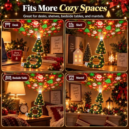 Indoor Christmas Projector with 6 Holiday Patterns - 2PCS USB Tree Lamp Set