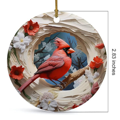 3D Red Cardinal Memorial Christmas Ornament - Ceramic Hanging Decoration - Red Variation