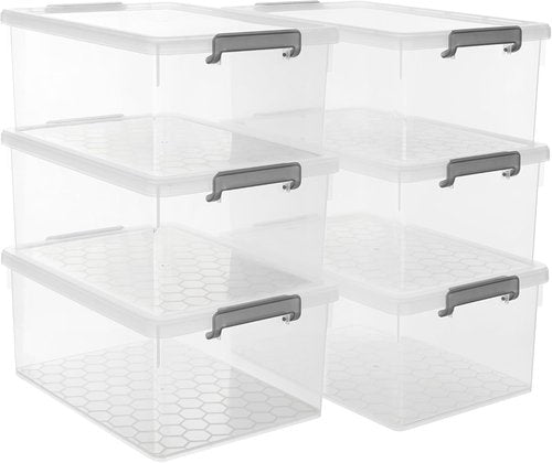 Citylife 33 QT Plastic Storage Bins - Clear Stackable Containers with Lids & Secure Latching Buckles