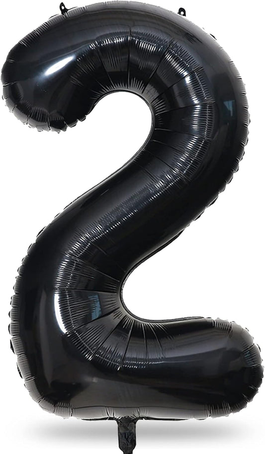 Skiennix Black Foil Number 2 Balloon - 40'' Giant Self-Inflating Helium Balloon for 2nd Birthday & Celebrations