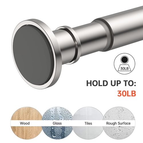 BRIOFOX Industrial Shower Curtain Rod - Rustproof Non-Slip 43-72 Inch 304 Stainless Steel Tension Curtain Rod for Window or Bathroom, Brushed Nickel