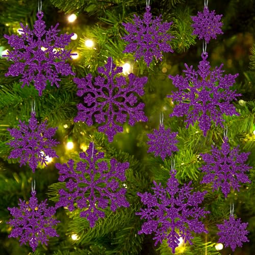 36pcs Deep Purple Snowflake Christmas Ornaments - Hanging Holiday Decor