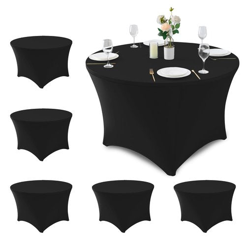 Enjoyidea Fitted Table Cloth Round Cover 6ft-Spandex Elastic Table Covers 6 Pack 72 Inch-Black Small Stretch Folding Tablecloth for Weddings Banquets Restaurant Event Parties Vendor Stand Tables