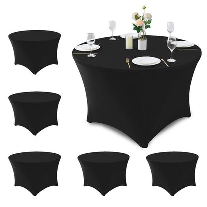 Enjoyidea Fitted Table Cloth Round Cover 6ft-Spandex Elastic Table Covers 6 Pack 72 Inch-Black Small Stretch Folding Tablecloth for Weddings Banquets Restaurant Event Parties Vendor Stand Tables