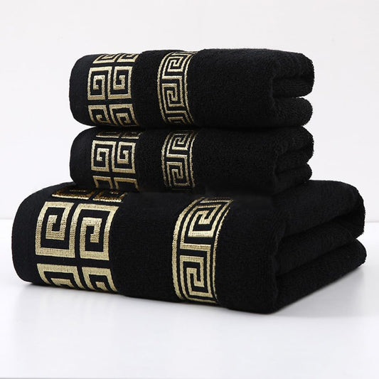 Regine Switzerland 100% Cotton Bath Towel Set - Highly Absorbent, Soft & Luxurious | 3-Piece Black Set