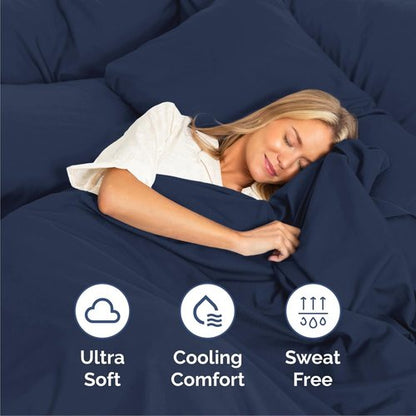 Cal King Size Sheet Set by Hotel Luxury | 4-Piece Comfy, Breathable & Cooling Bedding - Deep Pockets, Soft, Wrinkle-Free - Navy Blue
