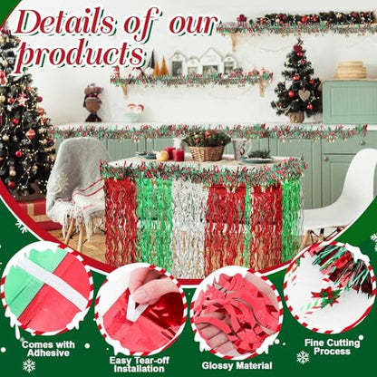 Crowye 10 Pcs Christmas Parade Float Decorations Red Silver Green Table Skirts & Foil Fringe Garland - Variation of THIS listing