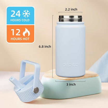 BJPKPK Insulated Water Bottle - 15oz Stainless Steel Tumblers with Straw Lid | BPA-Free, Leak-Proof, Light Blue
