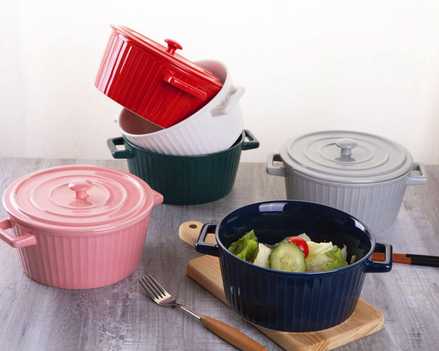 WHJY Ceramic Casserole Dish - Colorful White Bakeware with Lid | 1 Quart Oven Safe Pan