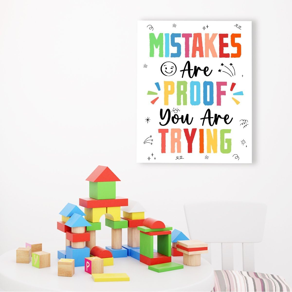 Skiennix Inspirational Wall Art - "Mistakes Are Proof You Are Trying" Canvas Decor for Therapy & Classroom | Motivational Design