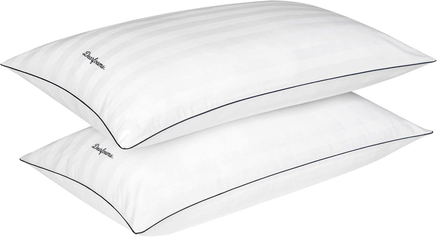 Dearfoams King Size Bed Pillows - Luxurious Cotton Stripe Down Alternative for All Sleep Positions