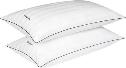 Dearfoams King Size Bed Pillows - Luxurious Cotton Stripe Down Alternative for All Sleep Positions